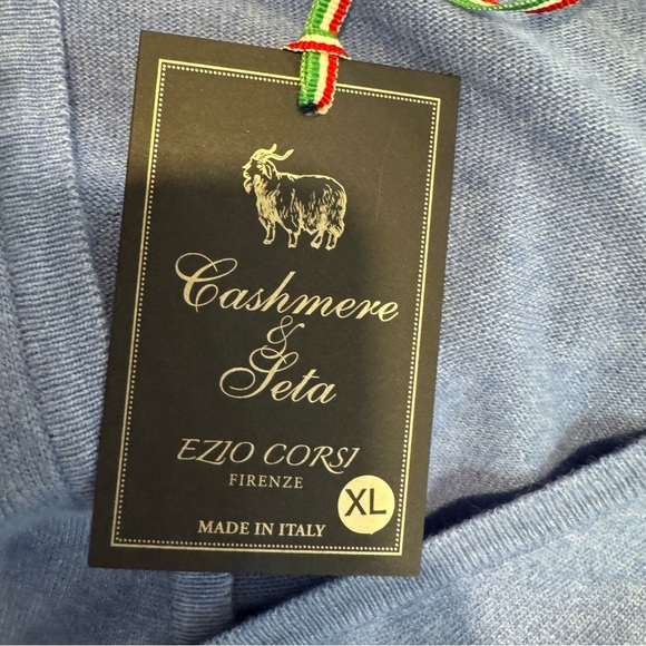 Ezio Corsi Men's Blue V-Neck Cardigan Sweater Wool Cashmere Silk Italy XL - Picture 4 of 5